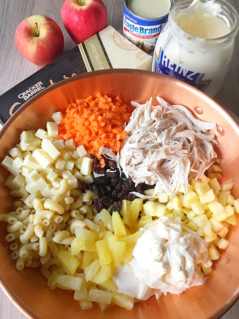 chicken macaroni salad plating