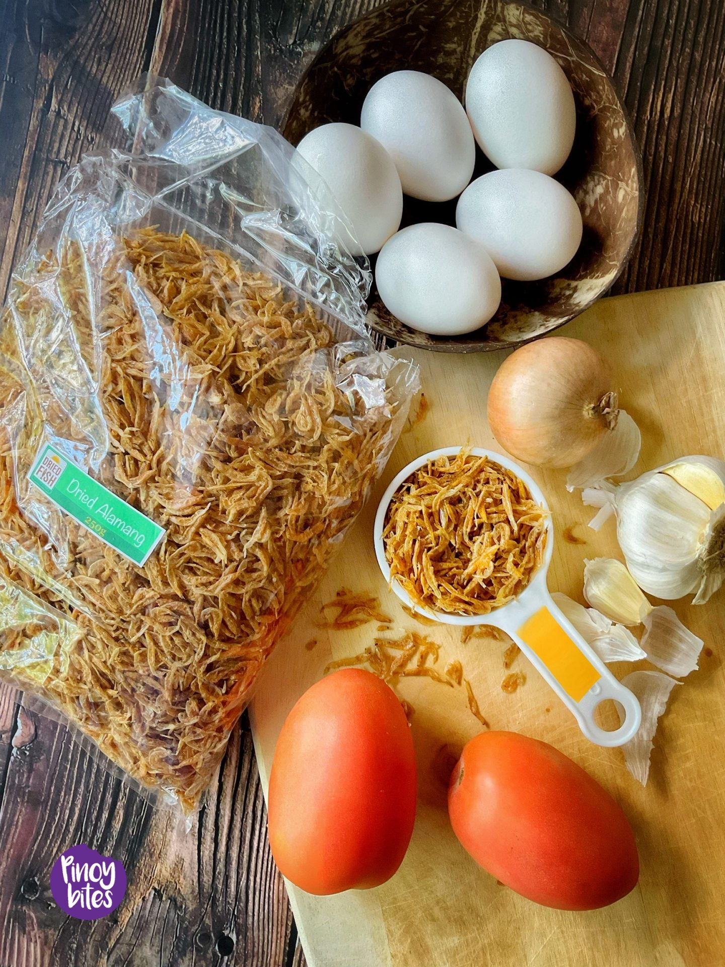 Scrambled Eggs with Dried Alamang and Tomatoes PinoyBites